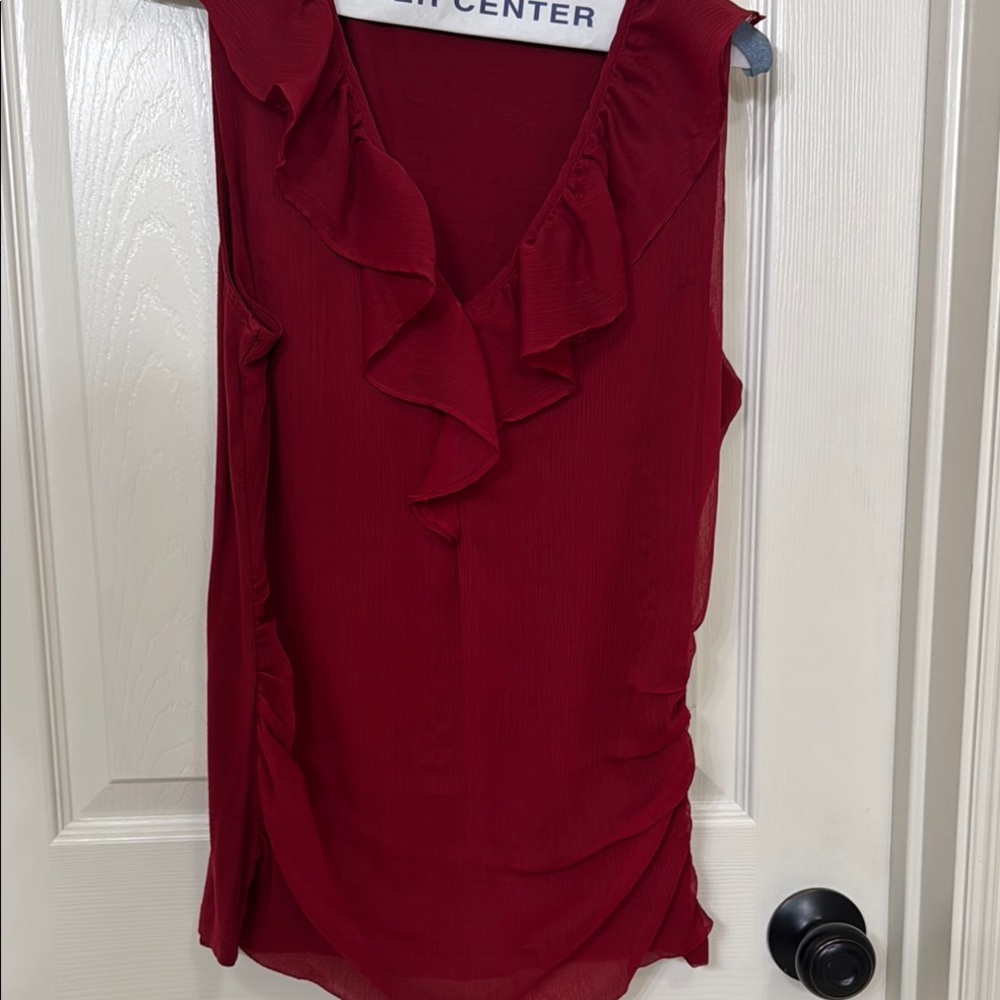 Elegant Red Ruffle Sleeveless Top